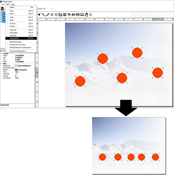 How do you align multiple objects in the ID Badging Design Center?