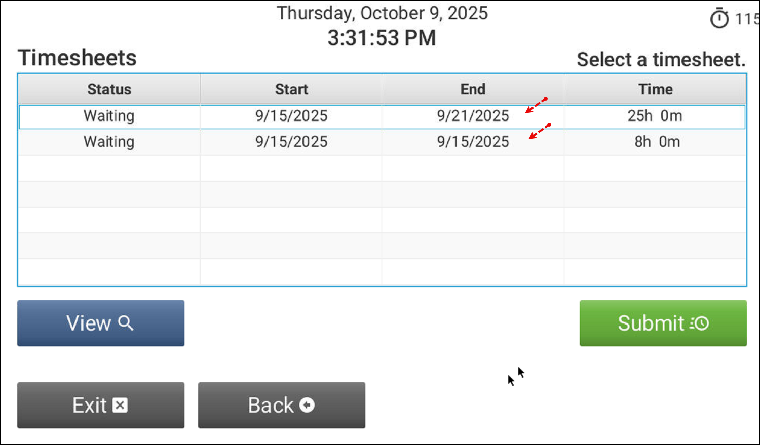 How do I change the sort order of the timesheet submission screen on ...